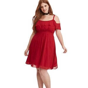 Torrid Red Chiffon Ruffle Dress Size 14
